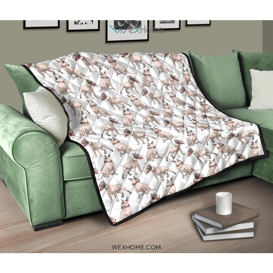 Bull Terrier Pattern Print Design 04 Premium Quilt