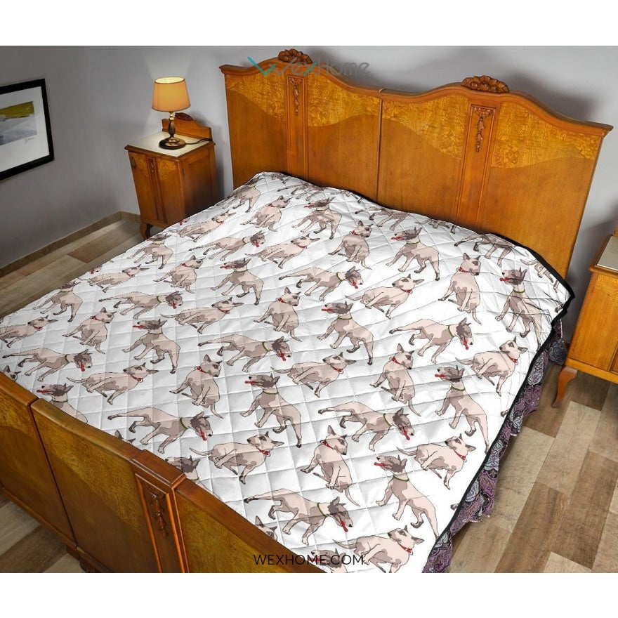 Bull Terrier Pattern Print Design 04 Premium Quilt