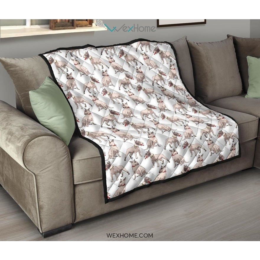 Bull Terrier Pattern Print Design 04 Premium Quilt