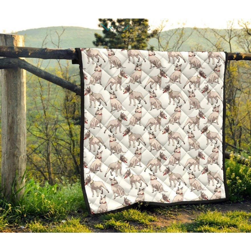 Bull Terrier Pattern Print Design 04 Premium Quilt