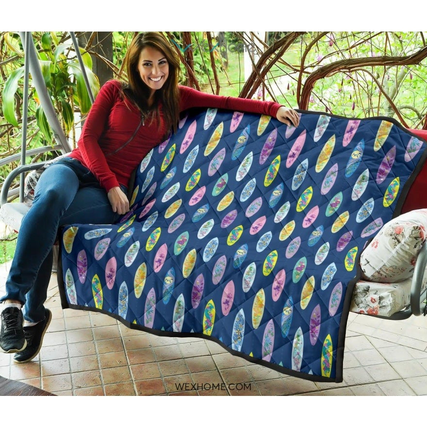 Surfboard Pattern Print Design 03 Premium Quilt