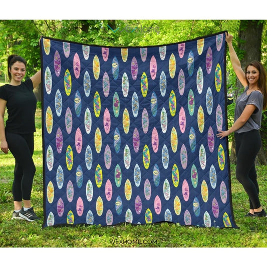 Surfboard Pattern Print Design 03 Premium Quilt