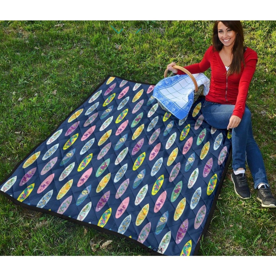 Surfboard Pattern Print Design 03 Premium Quilt