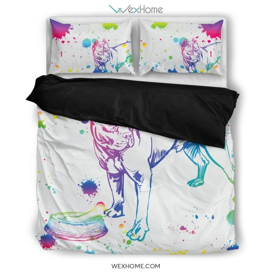 Pitbull Watercolor White Background Bedding Set