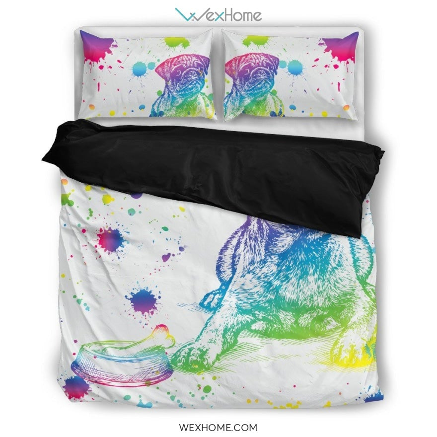 Pug Watercolor White Background Bedding Set