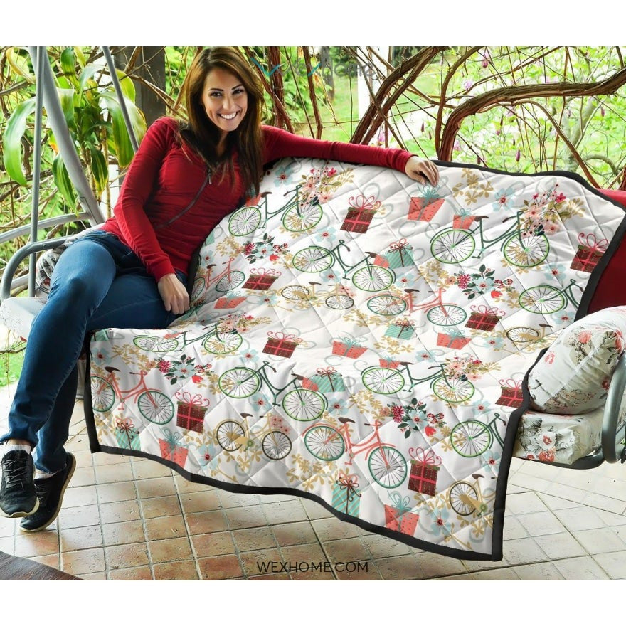 Bicycle Pattern Print Design 05 Premium Quilt