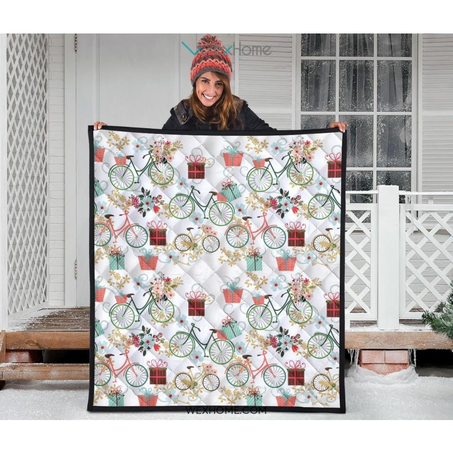 Bicycle Pattern Print Design 05 Premium Quilt