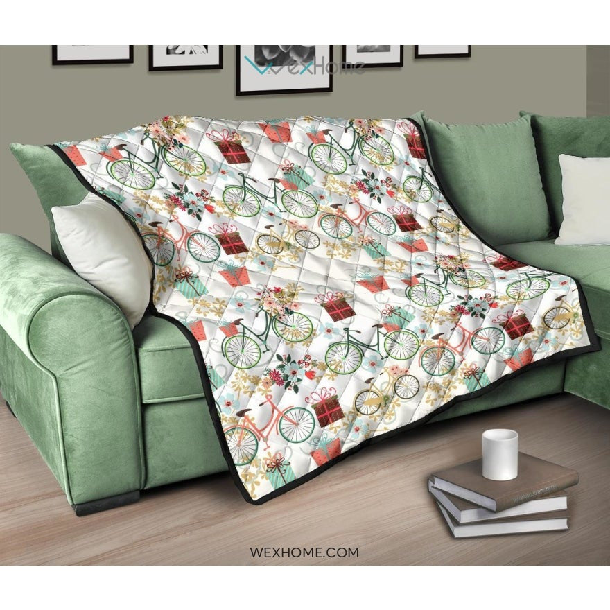 Bicycle Pattern Print Design 05 Premium Quilt