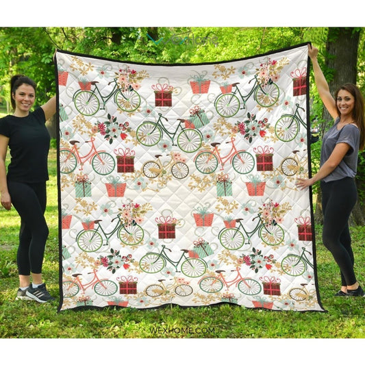 Bicycle Pattern Print Design 05 Premium Quilt