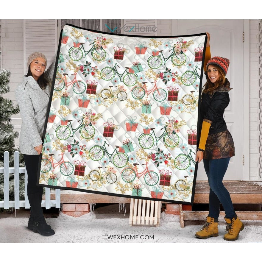 Bicycle Pattern Print Design 05 Premium Quilt