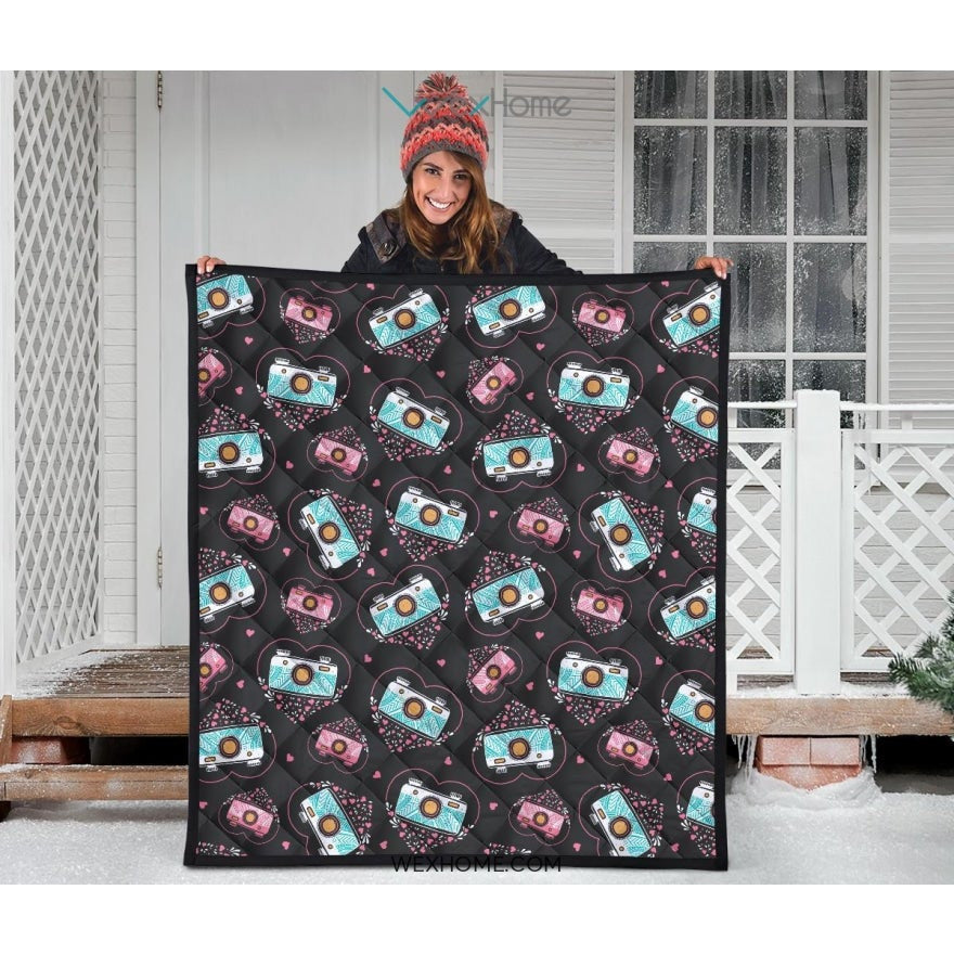 Camera Pattern Print Design 04 Premium Quilt