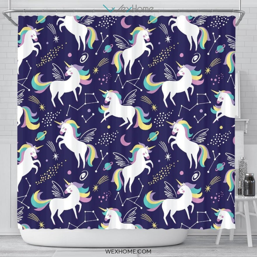 Unicorn Art Print Pattern Shower Curtain Unique Design