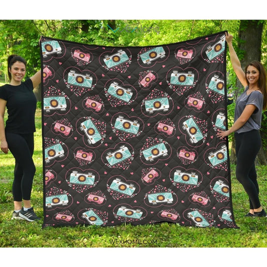Camera Pattern Print Design 04 Premium Quilt