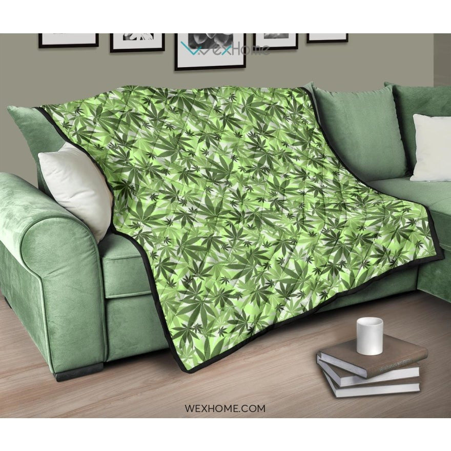 Canabis Marijuana Weed Pattern Print Design 01 Premium Quilt