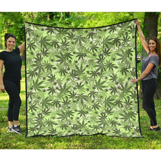Canabis Marijuana Weed Pattern Print Design 01 Premium Quilt