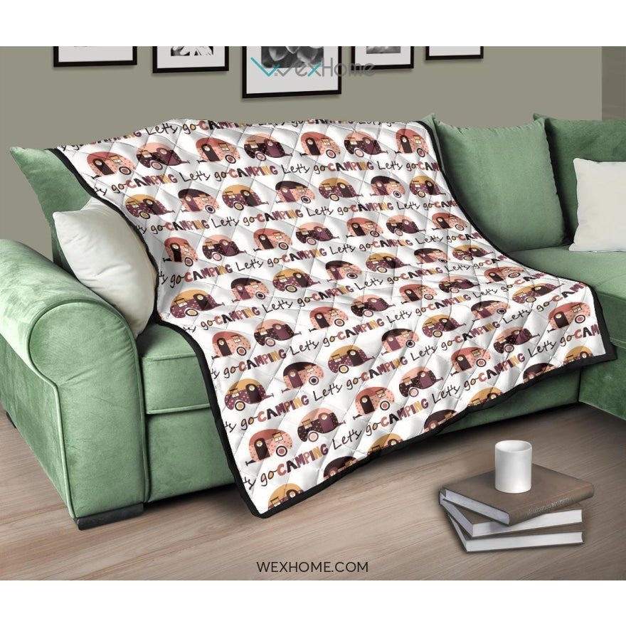 Camper Van Pattern Print Design 01 Premium Quilt