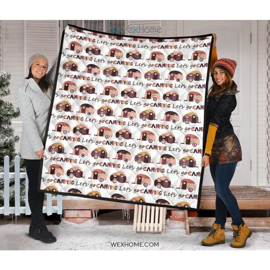 Camper Van Pattern Print Design 01 Premium Quilt