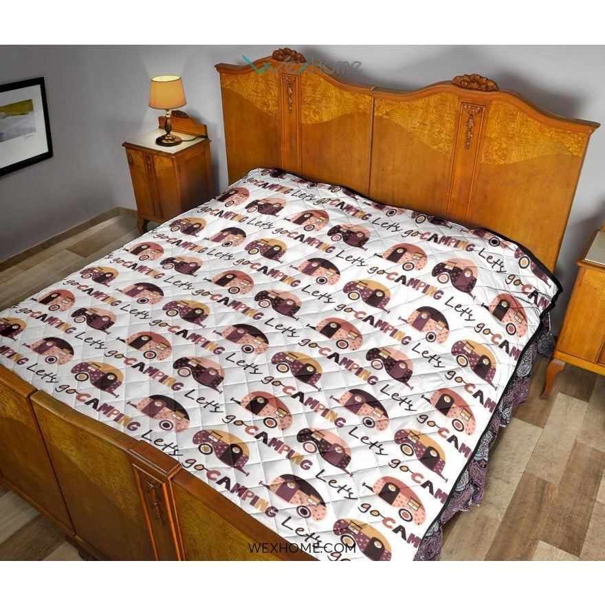 Camper Van Pattern Print Design 01 Premium Quilt