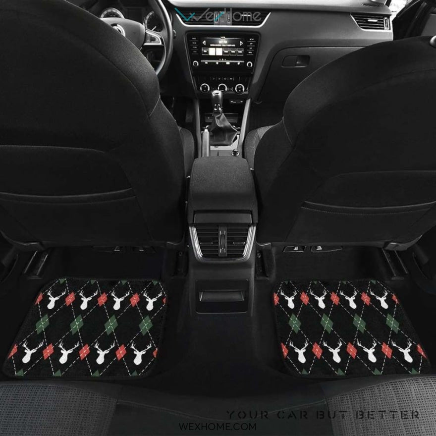 Deer Christmas New Year Pattern Argyle Front And Back Car Mats Best Car Gift 2021