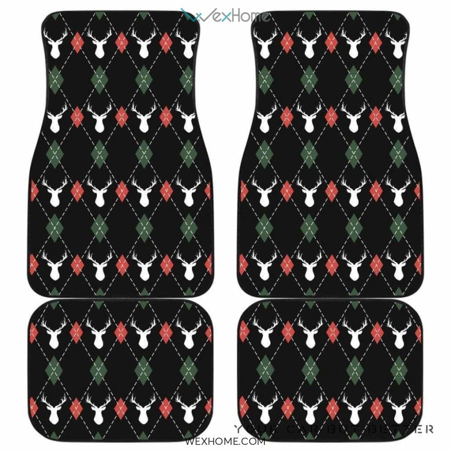 Deer Christmas New Year Pattern Argyle Front And Back Car Mats Best Car Gift 2021