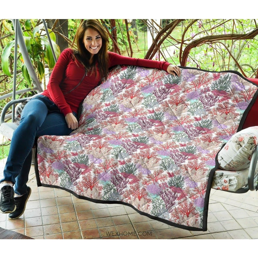 Coral Reef Pattern Print Design 03 Premium Quilt