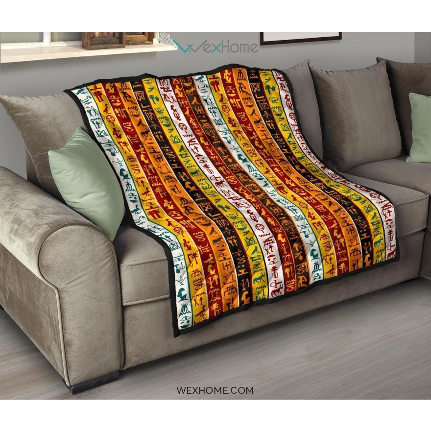 Egypt Hieroglyphics Pattern Print Design 01 Premium Quilt