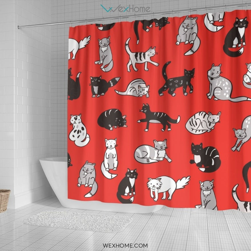 Cat Pattern Shower Curtain Unique Design Amazing Gift W1204