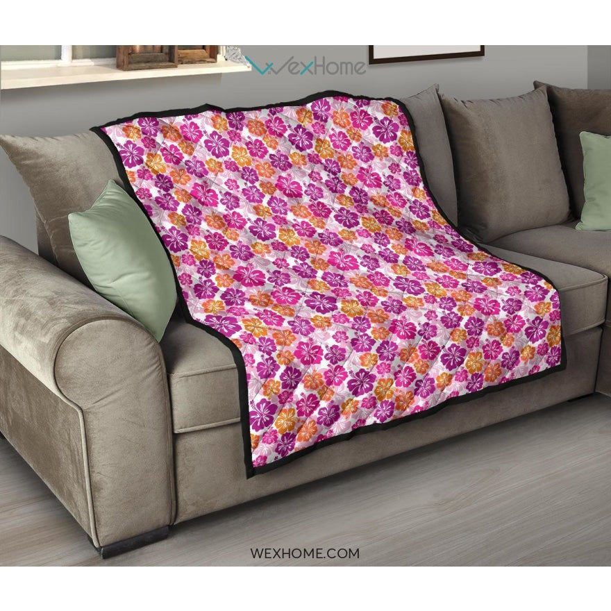 Hibiscus Pattern Print Design 01 Premium Quilt