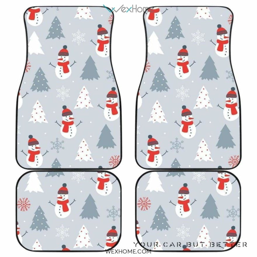 Snowman Christmas Tree Snow Gray Background Front And Back Car Mats Best Car Gift 2021