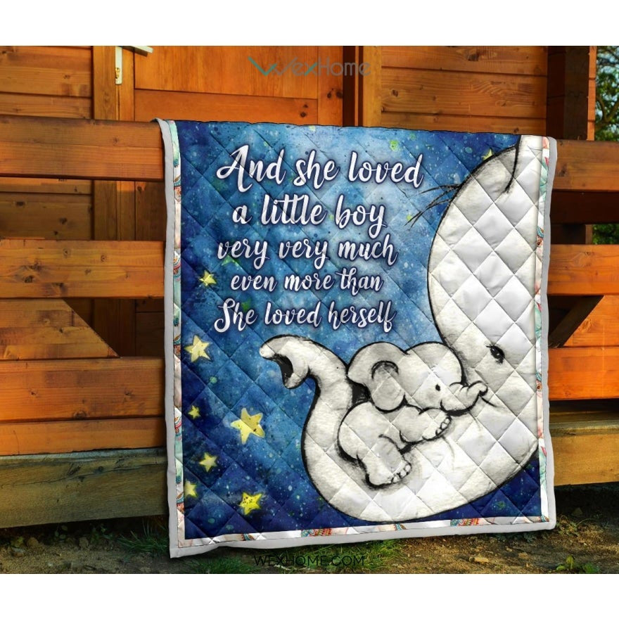 WEXHOME And She Loved Little Girl Elephant Mom Premium Quilt