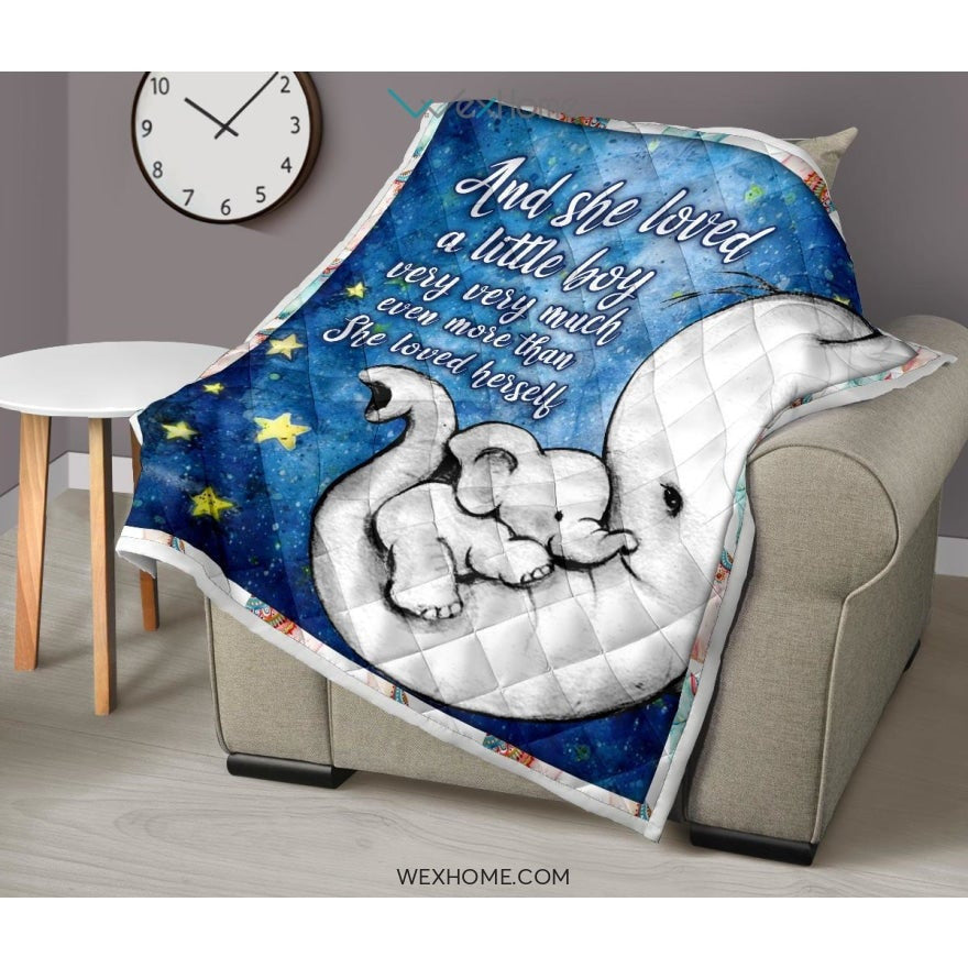 WEXHOME And She Loved Little Girl Elephant Mom Premium Quilt