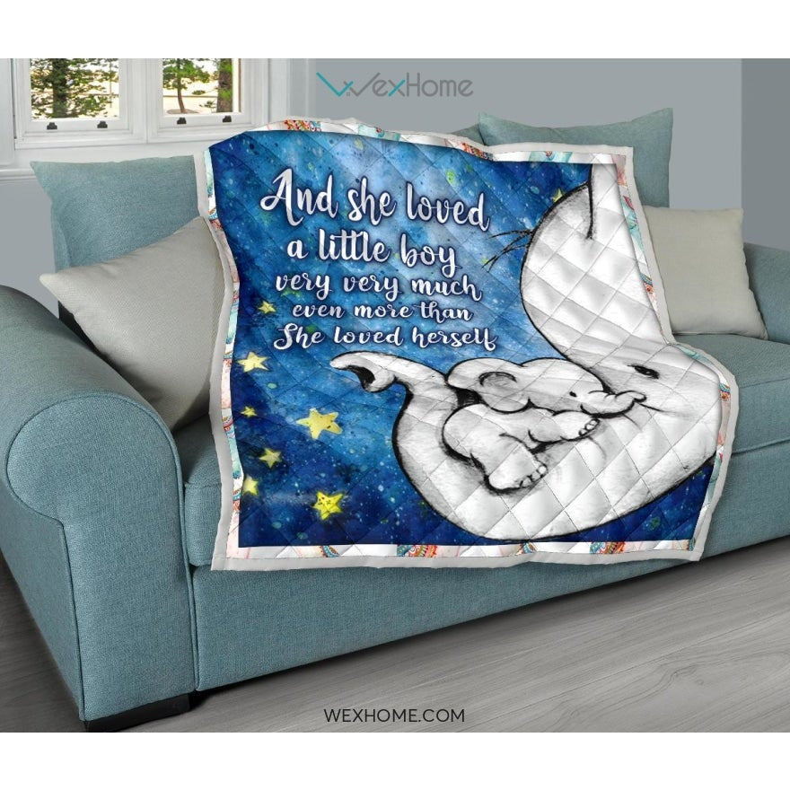 WEXHOME And She Loved Little Girl Elephant Mom Premium Quilt