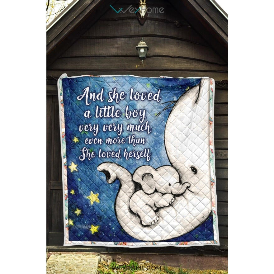 WEXHOME And She Loved Little Girl Elephant Mom Premium Quilt
