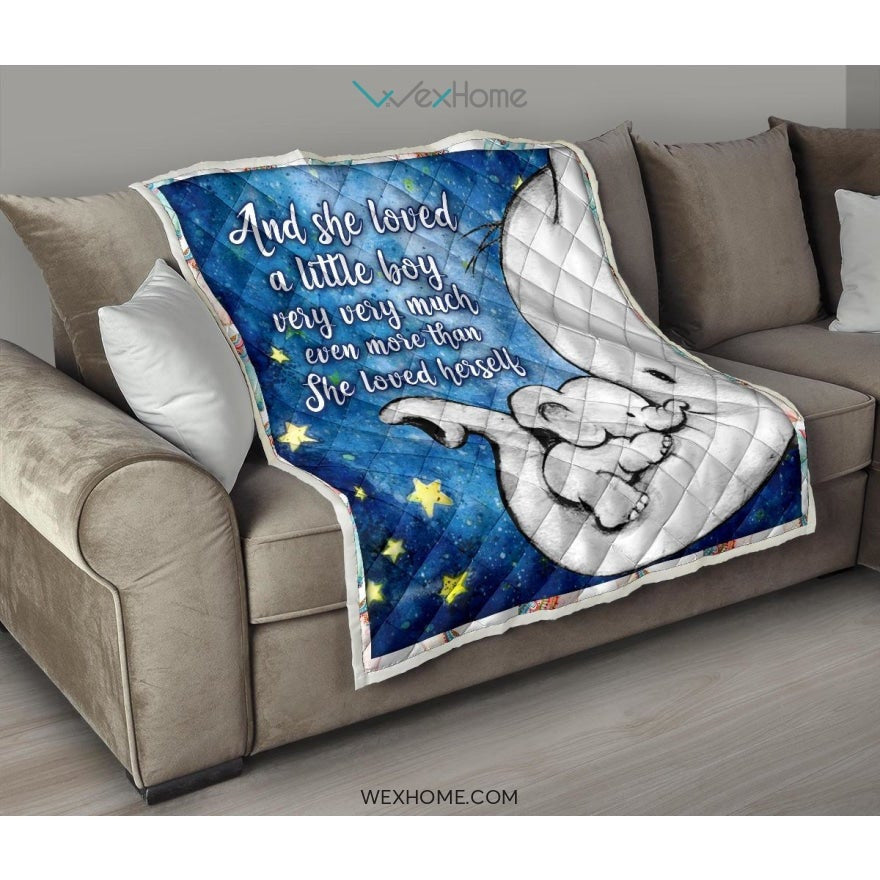WEXHOME And She Loved Little Girl Elephant Mom Premium Quilt