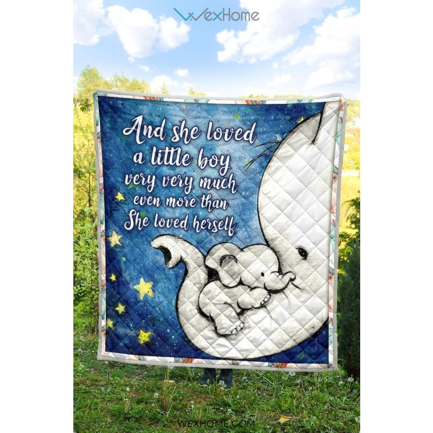 WEXHOME And She Loved Little Girl Elephant Mom Premium Quilt