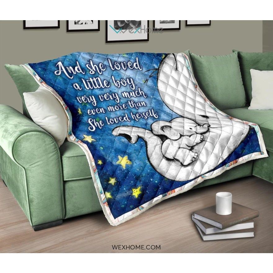 WEXHOME And She Loved Little Girl Elephant Mom Premium Quilt