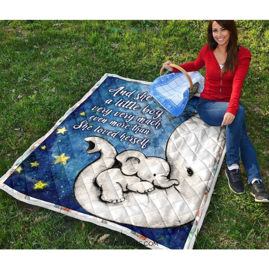 WEXHOME And She Loved Little Girl Elephant Mom Premium Quilt