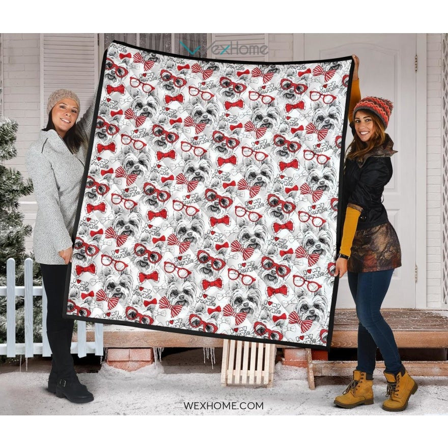 Yorkshire Terrier Pattern Print Design 04 Premium Quilt