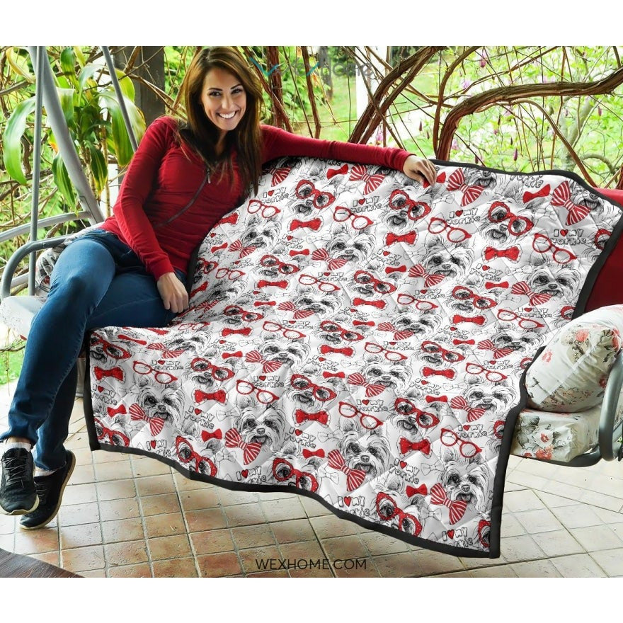 Yorkshire Terrier Pattern Print Design 04 Premium Quilt