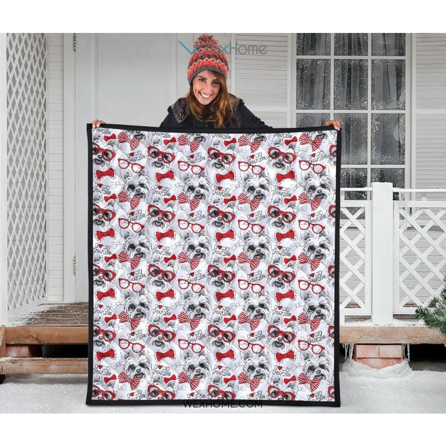 Yorkshire Terrier Pattern Print Design 04 Premium Quilt