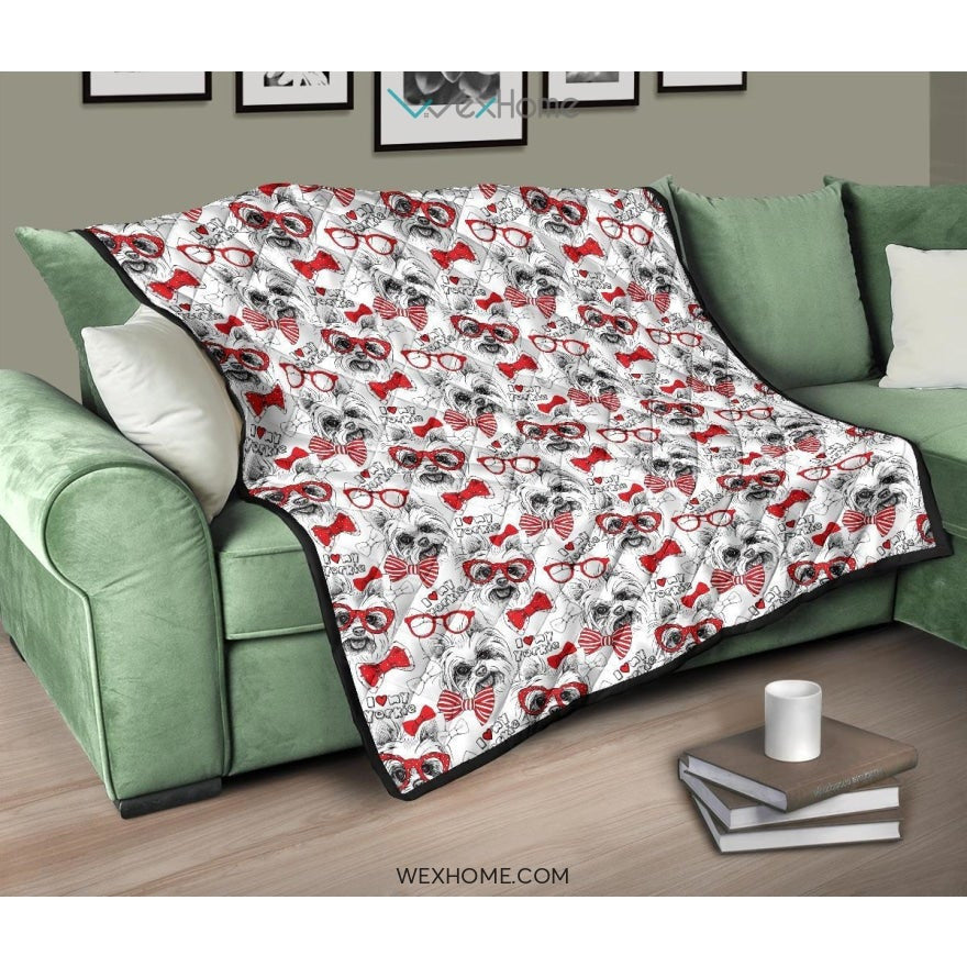 Yorkshire Terrier Pattern Print Design 04 Premium Quilt