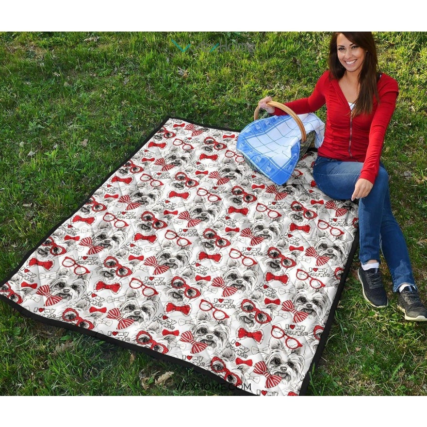 Yorkshire Terrier Pattern Print Design 04 Premium Quilt