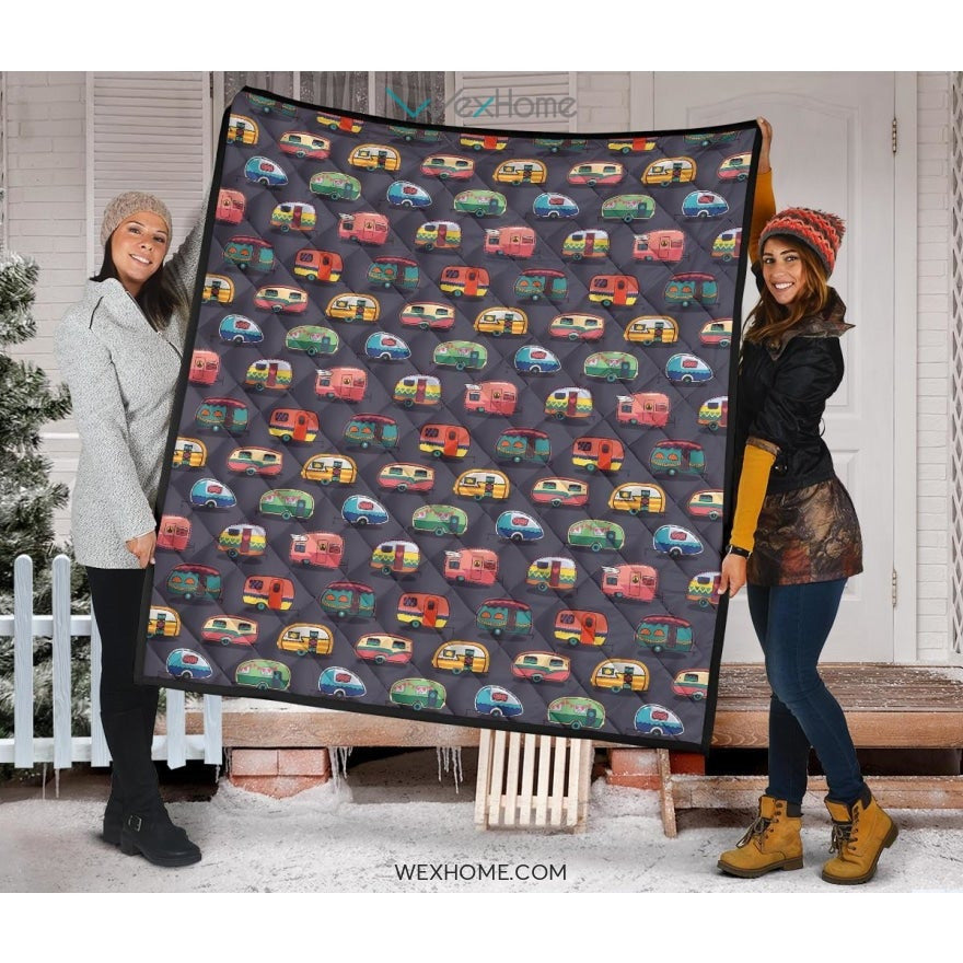 Camper Van Pattern Print Design 02 Premium Quilt