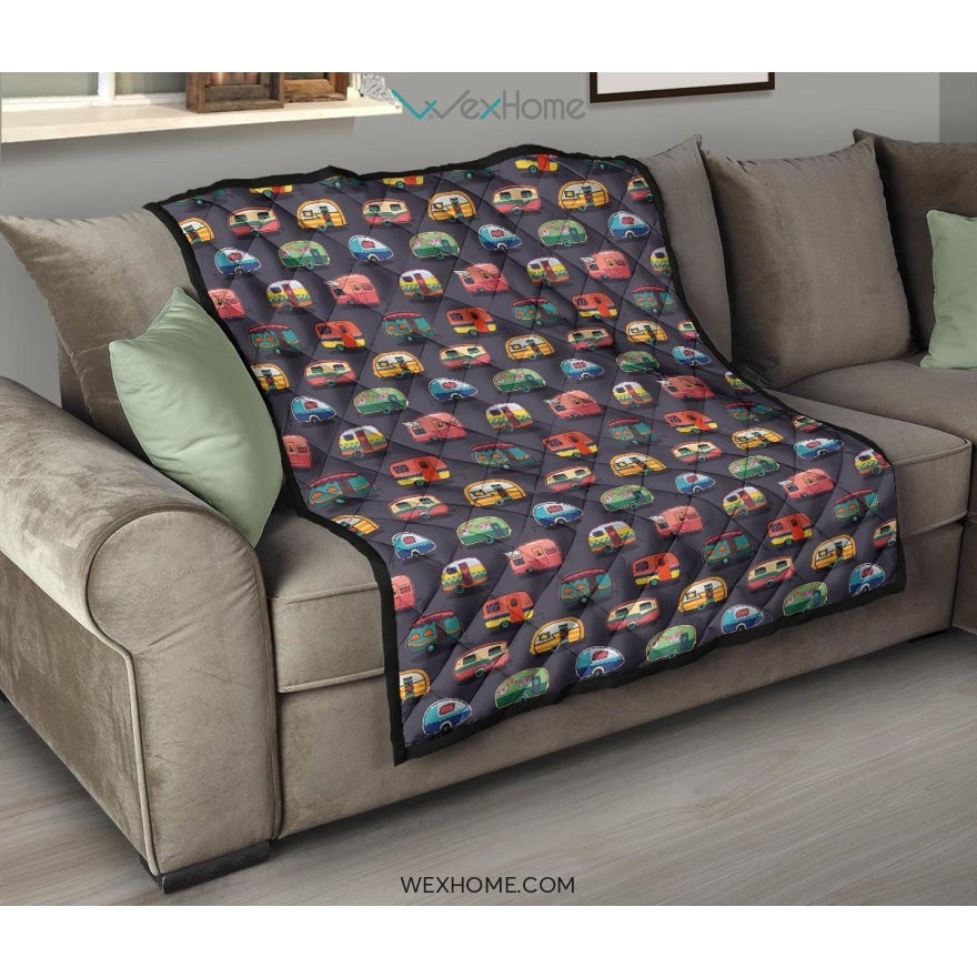 Camper Van Pattern Print Design 02 Premium Quilt