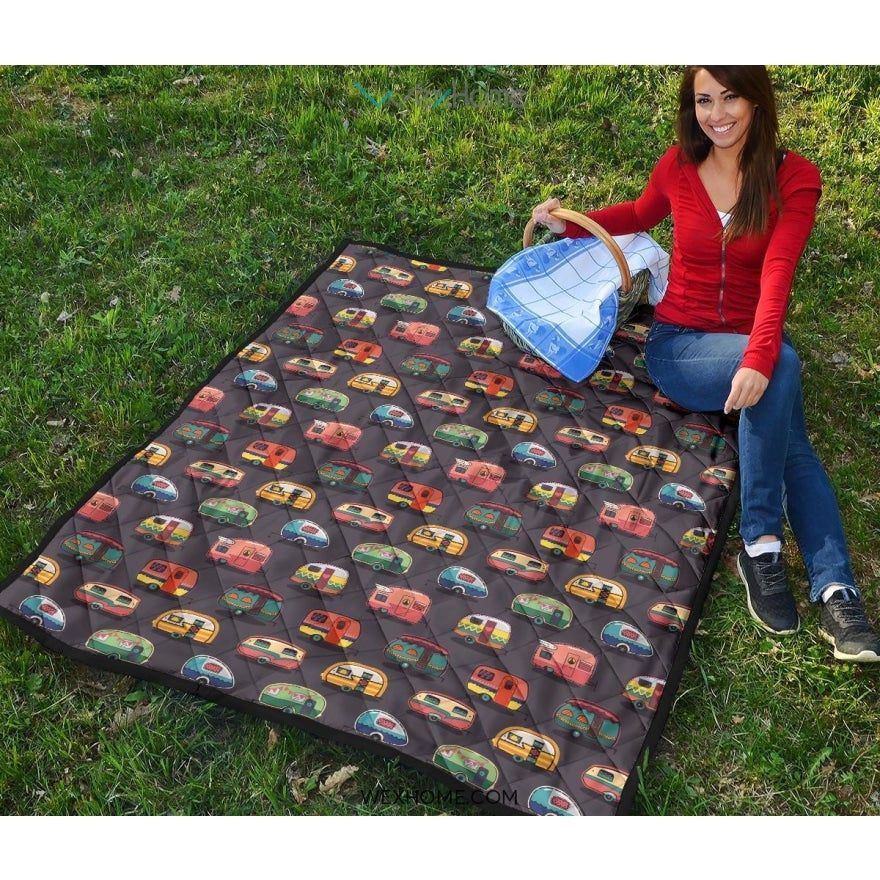 Camper Van Pattern Print Design 02 Premium Quilt