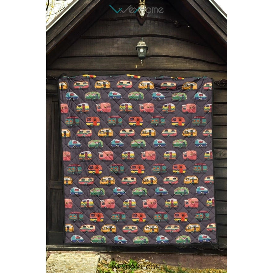 Camper Van Pattern Print Design 02 Premium Quilt