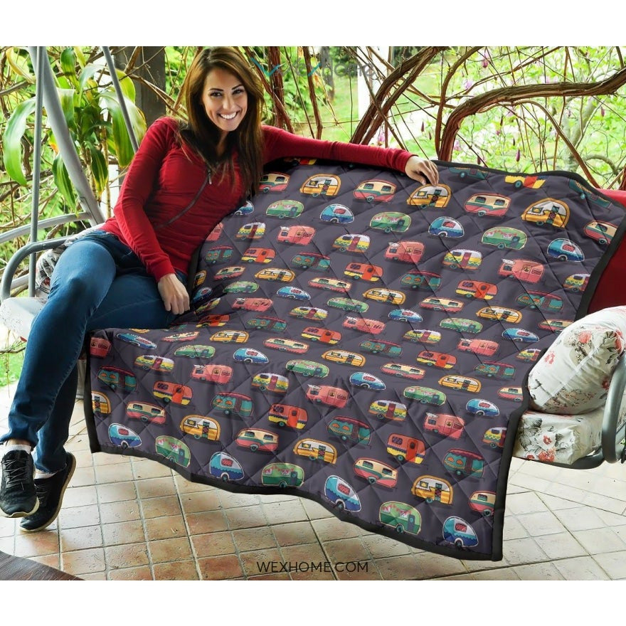 Camper Van Pattern Print Design 02 Premium Quilt