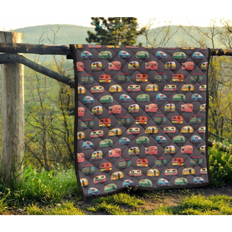 Camper Van Pattern Print Design 02 Premium Quilt