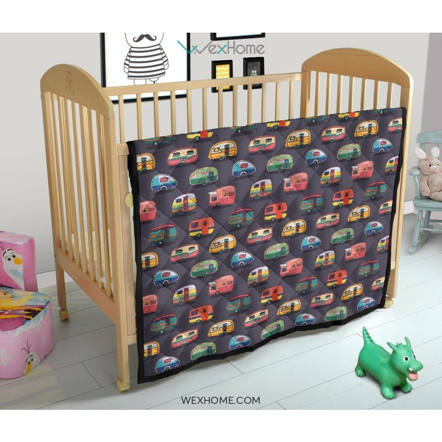 Camper Van Pattern Print Design 02 Premium Quilt