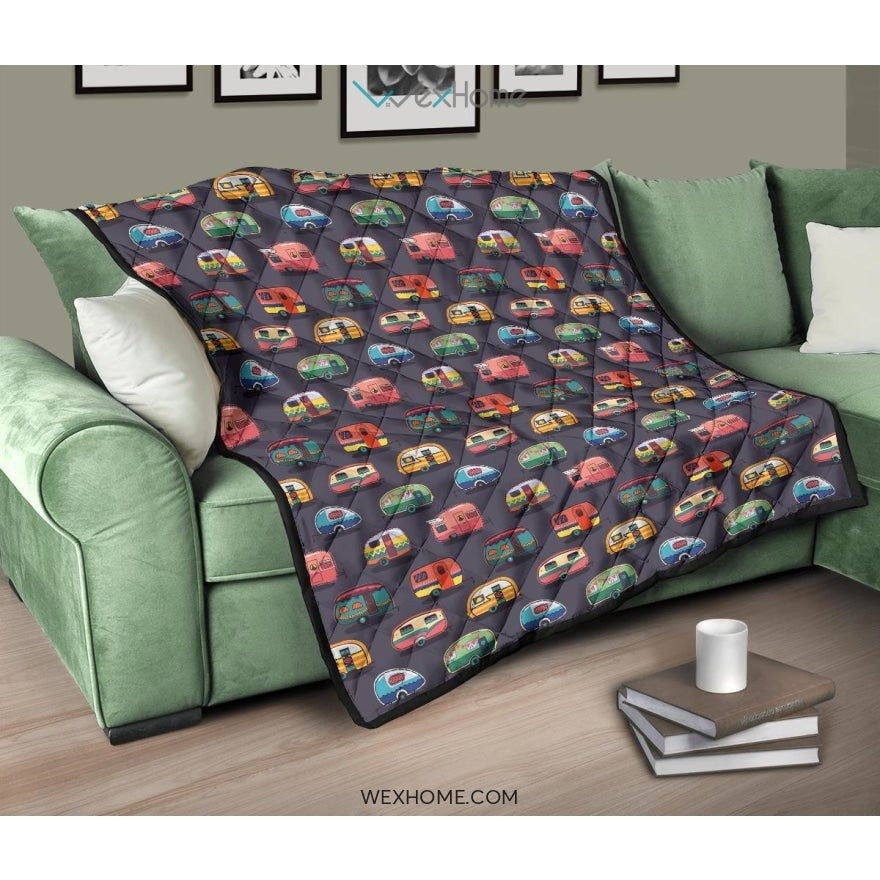 Camper Van Pattern Print Design 02 Premium Quilt